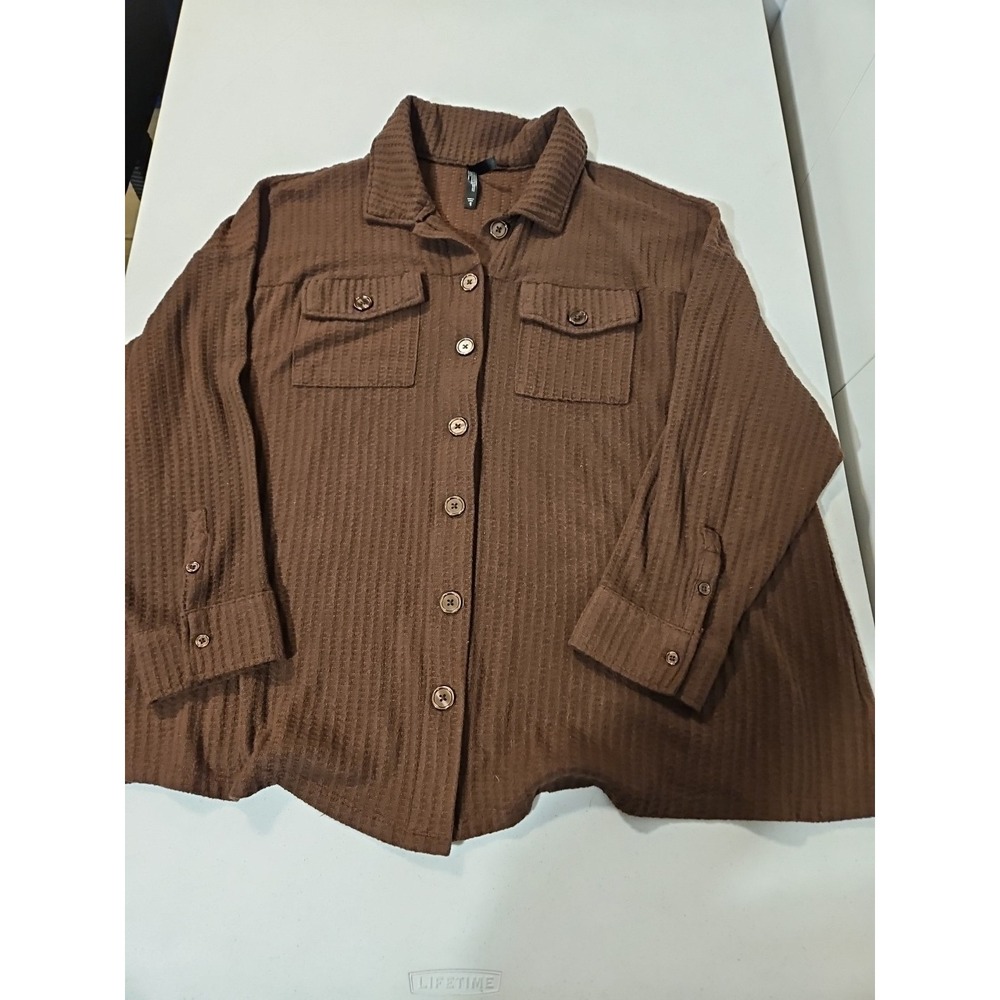 Torrid Sleep 1 Soft Waffle Knit Oversized Lounge Shacket Brown Button-Up (1411